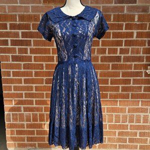 Vintage Blue Lace Dress Small